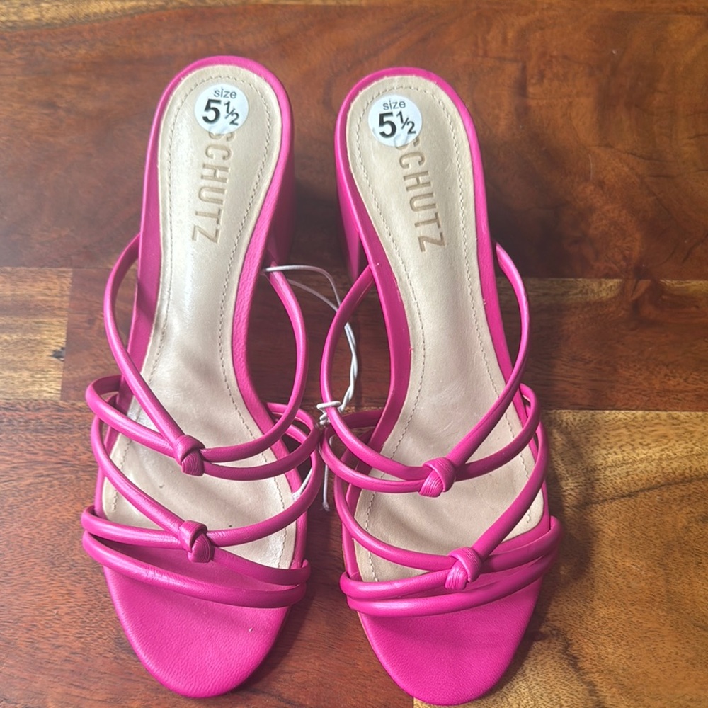 SCHUTZ Pink Strappy Sandals with Kitten Heel